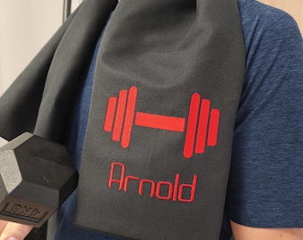 Gepersonaliseerde sporthanddoek 50x100/30x50 | Sporthanddoek met naam | Geborduurde fitnesshanddoek | Cadeau met haltermotief