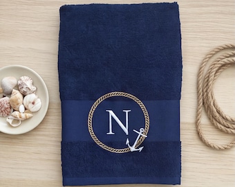Personalized Nautical Gift | Embroidered Towel with Anchor & Monogram | Gift for Sailors, Boat Skippers | Beach Towel with Name and Initials