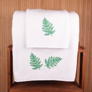 Embroidered Towel/Bath Towel/Guest Towel - Fern - 50 x 100 cm - 70 x 140 cm - 30 x 50 cm - 100% Cotton - Gift