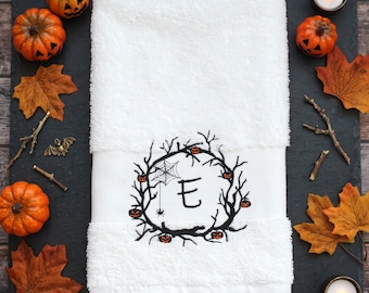 Personalized Halloween Gift | Embroidered Towel with Name & Spooky Monogram | Spooky Autumn Decor for Guest Bathroom | Party Favor