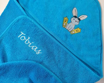 Gepersonaliseerde baby badcape | Geborduurd met naam en dierenmotief | Geboorte- of doopcadeau | Baby badhanddoek met naam 75 x 75 cm