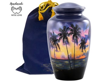 Hand Painted Beach Sunset Cremation Urn | Coastal Memorial Urn