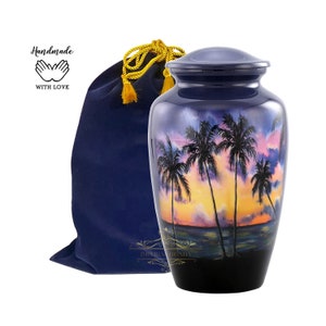 Beach Cremation Urn For Ashes - Urn For Human Ashes Adult-Forever Urn - Decorative Urn Large-Palm Trees Cremation Urn For Ashes-Memorial Urn