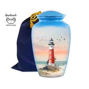 Lighthouse Urn - Full Size Lighthouse Cremation Urn - Adult Urn - Lighthouse Funeral & Memorial Urn for Human Ashes upto 200 Lbs. W/Bag