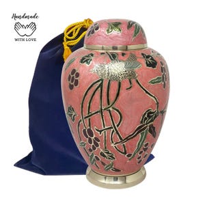 Pink Garden Urn - Memorial Urn For Ashes - Modern Art Adult Urn - Cremation Keepshake Urn For Human Ashes - Urn With Velvet Bag - Urns