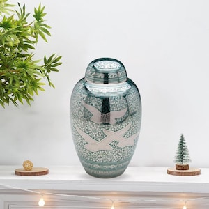 Blue Wings of Freedom Urn - Full Size Genuine Brass Cremation Urn - Dove Urn - Funeral & Memorial Urn for Human Ashes upto 200 Lbs. W/Bag