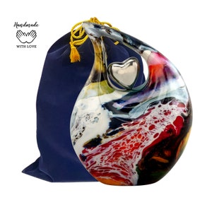 Multicolored Teardrop Cremation Urn With Silver Mini Heart in Medium Size ,Urns For Human Cremation Urns For Adult Ashes Holds Up to 200 LBS