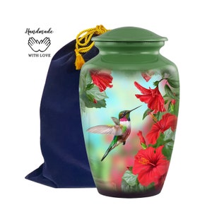 Hummingbird Urn - Hummingbird Cremation Urn - Hummingbird Funeral and Memorial Cremation Urn for Human Ashes up to 200 lbs with Velvet Bag