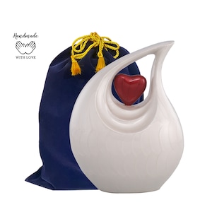 Teardrop Urn -  Full Size Pearl White Metal Teardrop Cremation Urn for Human Ashes Upto 210Lbs - White Adult Urn for Male & Female Ashes