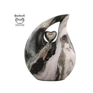 Teardrop Urn Full Size Marble Finish Metal Teardrop Cremation Urn for Human Ashes Upto 210 Lbs - Adult Teardrop Urn for Male & Female Ashes