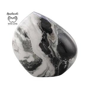Metal Mountain Rock Urn - Panda White Marble Finish Metal Cremation Urn - Unique Design  Funeral & Memorial Urns For Human Ashes Upto 310LBS