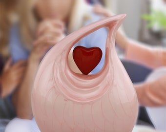 Pink Teardrop Cremation Urn for Ashes – Double Heart Design