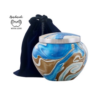 Beautiful Ocean Blue Cremation Urns -Blue Swirl Urn for Pet Ashes -Cremation Urns for Adult Ashes -Modern Art Adult Urn -Urn With Velvet Bag