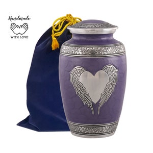 Angel Wings Urn, Decorative Purple Loving  Angel Cremation Urn, Large  Cremation Urn for  Human Ashes , Purple Heart Urn ,Adult Memorial Urn