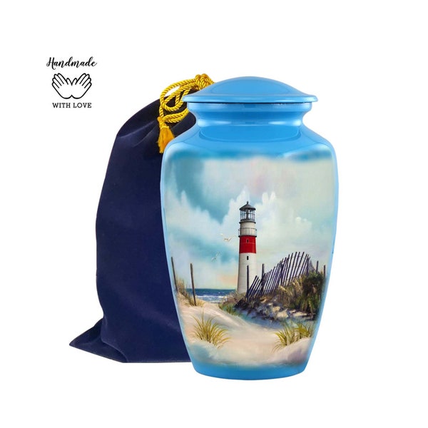 Lighthouse Urn for Ashes - Handcrafted Lighthouse Cremation Urn - Funeral Cremation Urn for Human Ashes up to 200 lbs with Velvet Bag