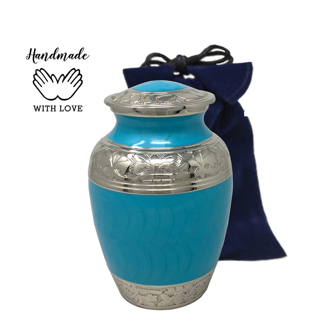 Cremation Urn Blue Infant Urn for Ashes Blue Urn With Silver Band Pet
