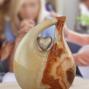 Full Size Golden Vein Onyx Marble Finish Metal Urns For Human Ashes Female - Cremation Urns For Adults Ashes Urns Keepsake Urn Upto 210 LBS
