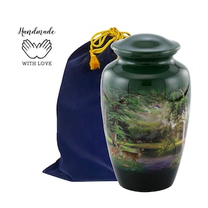 Deer Urn -  Deer Cremation Urn - Adult Buck Urn - Gone Hunting Urn - Full Size Funeral & Memorial Urn for Human Ashes upto 200 Lbs. W/Bag