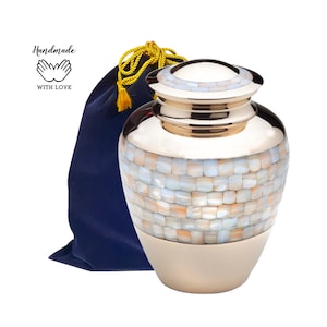Parelmoerurn - Elite Pearl-urn - Urn voor volwassen schelpdieren voor menselijke as - Massief messing herdenkingsurn op volledige grootte met fluwelen zak