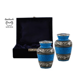 Ocean Blue Urn Mini Urn with Velvet Bag | Keepsake Urn | Urn for Ashes | Human Ashes Urns | Set of 2 Urns | Small & Symbolic for Loved Ones