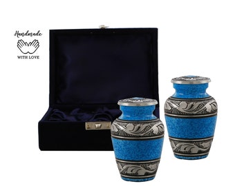 Ocean Blue Mini Urn Set | Keepsake Urns for Ashes, Velvet Bag