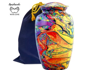 Modern Print Urn -Colorful Cremation Urn for Ashes- Modern Art Adult Urn- Unique Memorial Tie-Dye Urn with Velvet Bag- Ashes Urn-Rainbow Urn