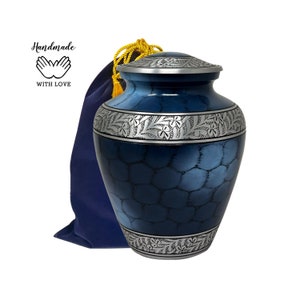Blue Fire Urn - Blue Cremation Urn For Adult Ashes - Cloud Blue Urns - Urns For Human Ashes Holds Upto 200 Cubic Inches with Velvet Bag