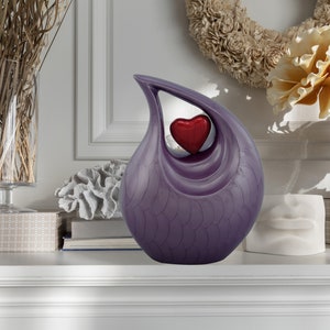 Teardrop Urn -  Full Size Purple Pearl Metal Teardrop Cremation Urn for Human Ashes Upto 210 Lbs - Purple Adult Urn for Male & Female Ashes