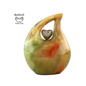 Teardrop Urn - Full Size Onyx Green Marble Finish Metal Teardrop Cremation Urn for Human Ashes Upto 210Lbs - Unique Adult Teardrop Urns
