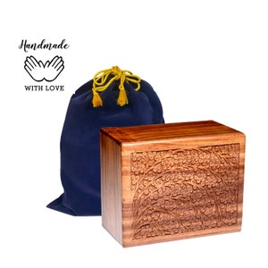Massief palissander urn - met de hand gesneden grote houten levensboom urn voor as, houten urn voor volwassenen, houten urn voor menselijke as, grote houten urnenkist
