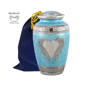 Angel Wings Urn, Ocean Blue Loving Angel Cremation Urn , Large  Cremation Urn For Human Ashes ,Blue Heart Urn , Adult Memorial Urn,Angel Urn