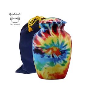 Tie Dye Infant Urn, Modern Unique Urn, Rainbow Urn for Ashes, Cremation Urn, Urns for Ashes, Pet Urn, Small Urn with Velvet Bag