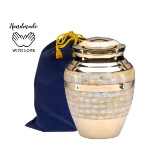 Mother of Pearl Urn - Full Size Mother of Pearl Cremation Urn - Brass Sea Shell Urn - Funeral & Memorial Urn for Human Ashes upto 220 Lbs