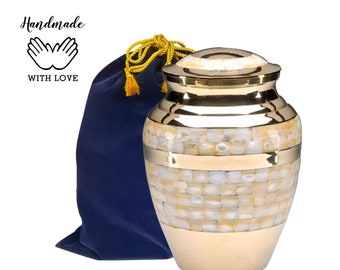 Mother of Pearl Urn - Full Size Mother of Pearl Cremation Urn - Brass Sea Shell Urn - Funeral & Memorial Urn for Human Ashes upto 220 Lbs