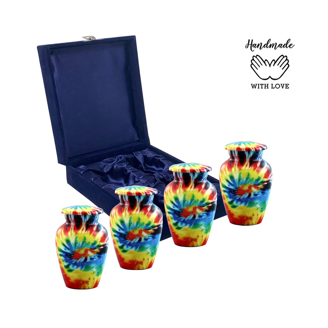 Tie Dye Keepsake Urn Set of 4 Tiedye Mini Urn for Ashes Colorful Sharing Urn for Human Ashes