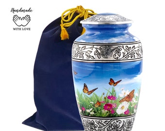 Colorful Butterflies Urn- Modern Unique Urn for Human Ashes-Large Memorial Urn- Cremation Urn for Ashes- Funeral and Memorial Urn