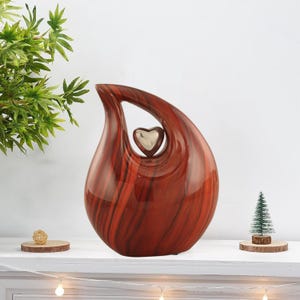 Cherry Wood Print Metal Teardrop Urn -Cremation Urn for Adult Ashes -Upto 210Lbs -Rosewood Print Urn-Cremation Keepshake Urn for Human Ashes