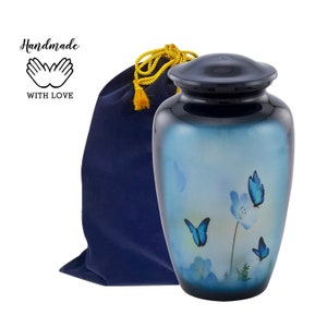 Blue Butterflies Urns for Human Ashes - Large Cremation Urn for Ashes Adults Male & Female - Burial Urns for Ashes Keepsake Memorial