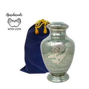 Rose Urn - Adult Teal Rose Cremation Urn -Rose Cremation Urns for Ashes, Memorial Keepsake, Sympathy Gift , Memorial Gift Upto 210 LBS W/Bag
