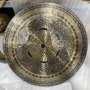 35cm to 100cm flower of life with mantra adorned Tibetan Gong-Large Hand Hammered Gong-Made in Nepal-Perfect sound quality-Beautiful design