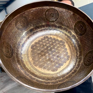 Extra large Tibetan standing Flower of life carving Healing Bow-Tibetan HEALING Singing Bowl-Meditation-Spiritual-Sound therapy bowl