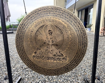 Handmade Tibetan Chau Gong, Hand-Painted Mandala, Deep Resonance for Yoga Meditation
