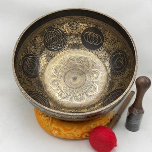16 inches Floral Design with mantra Engraved standing feet Healing Tibetan singing bowl- Produces deep resonating healing Vibrations
