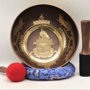 10 inch Singing bowl with Gold carvings - Hand-hammered singing bowl for meditation, sound therapy - Chakra balancing