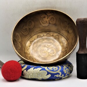 OM Hand-carved 10 inch Tibetan singing bowl - Himalayan singing bowl handmade in Nepal - meditation, sound healing, home and living