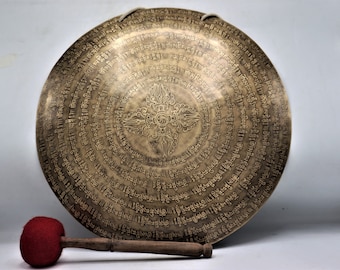 27 inch handgesneden Tibetaanse mantragong, geluidstherapie, chakra-balancering