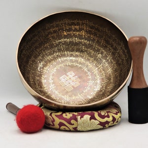 Handmade 11 inch Mantra etched singing bowl - Himalayan bowl for meditation, sound therapy, anxiety relief - home & living