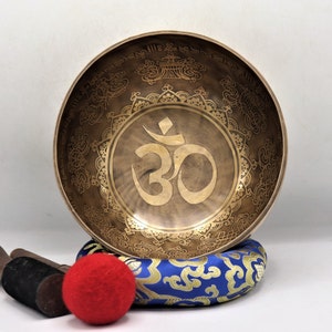 Black Day Offer!!!OM Hand-carved Tibetan singing bowl - 8 inch Himalayan singing bowl - deep resonating sound for meditation, sound healing