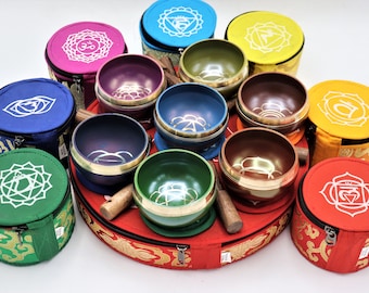 Chakra-klankschalenset: 7 kleurrijke schalen voor meditatie en klankhealing