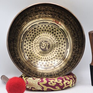 15% OFF!!!  Flower of life carved 12 inch Mantra singing bowl - Handmade singing bowl for meditation, sound therapy - Chakra balancing